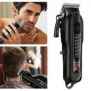 Акумуляторна машинка для стрижки волосся з дисплеєм Geemy GM-8040 Black Машинка для стрижки з 4 насадками, фото 2