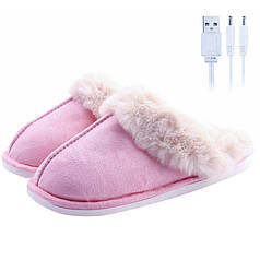Жіночі домашні кімнатні капці Lesko A-231 USB Pink 25 см із підігрівом теплі