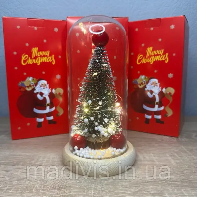 Світильник-нічник Ялинка в скляній колбі з LED-підсвіткою Christmas tree 22 см