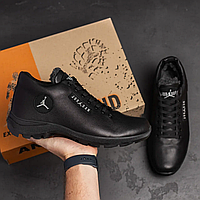 Мужские зимние ботинки на меху Jordan, черные кожаные ботинки мужские с мехом, повседневные ботинки из кожи