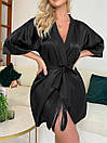 Чорний шовковий атласний халат кімоно, фото 3