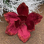 Новорічний декор. пуансетія оксамитова 22 см червона, фото 2