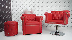 Красивий перукарський комплект меблів 3 в 1 м'які меблі в салон краси Red