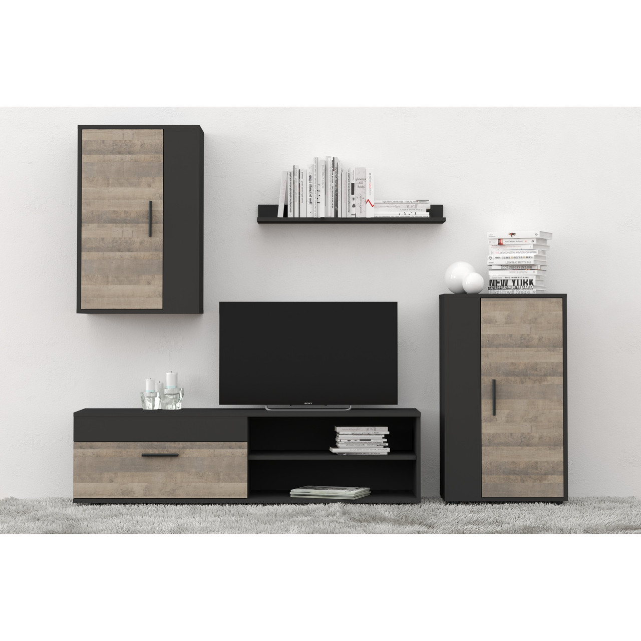 Вітальня (стінка) Барато Міні з ЛДСП Антрацит/Дуб Гранж піщаний Gerbor, фото 1