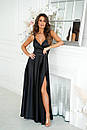 Вечірня чорна атласна сукня максі з розрізом, фото 5