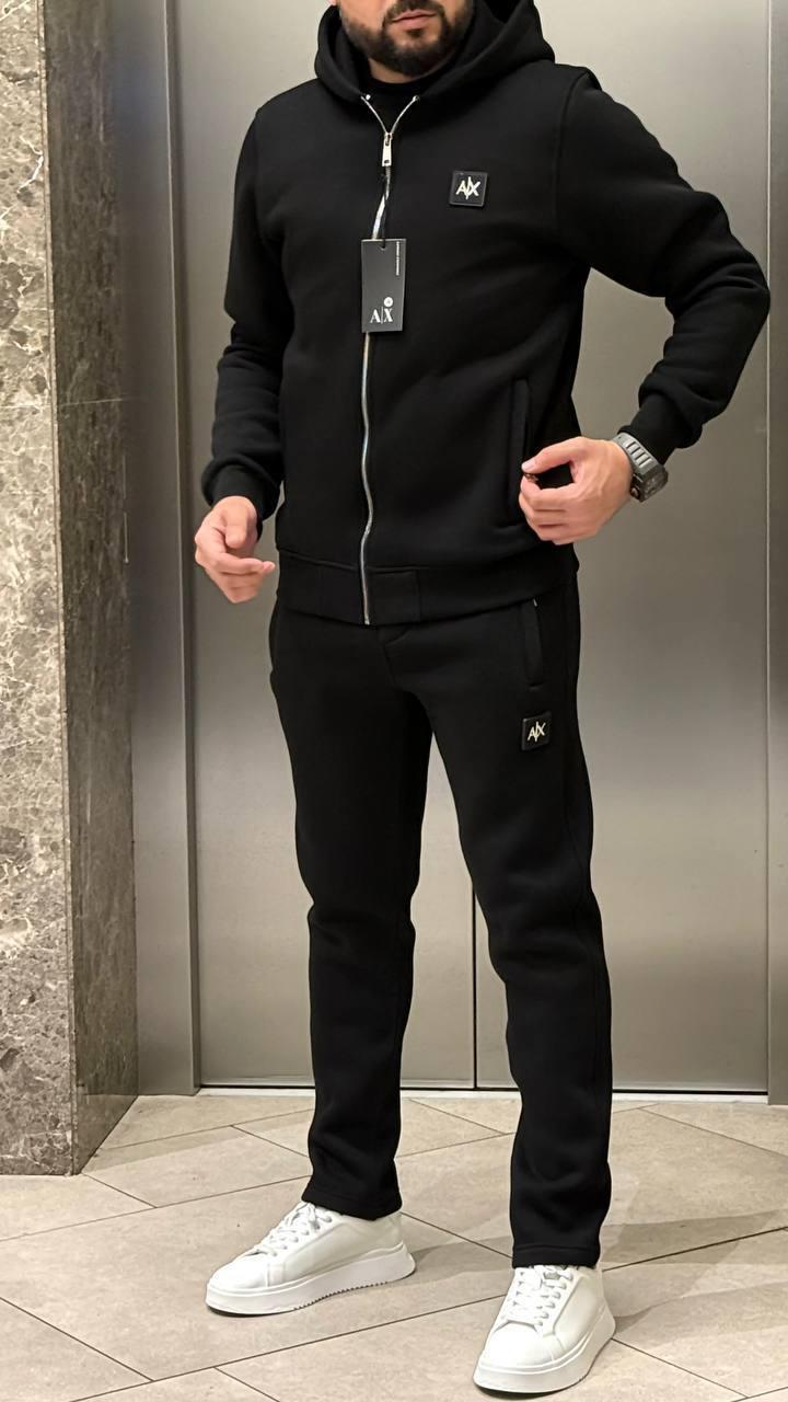 Чоловічий зимовий спортивний костюм ARMANI D12342 чорний на флісі М, фото 1