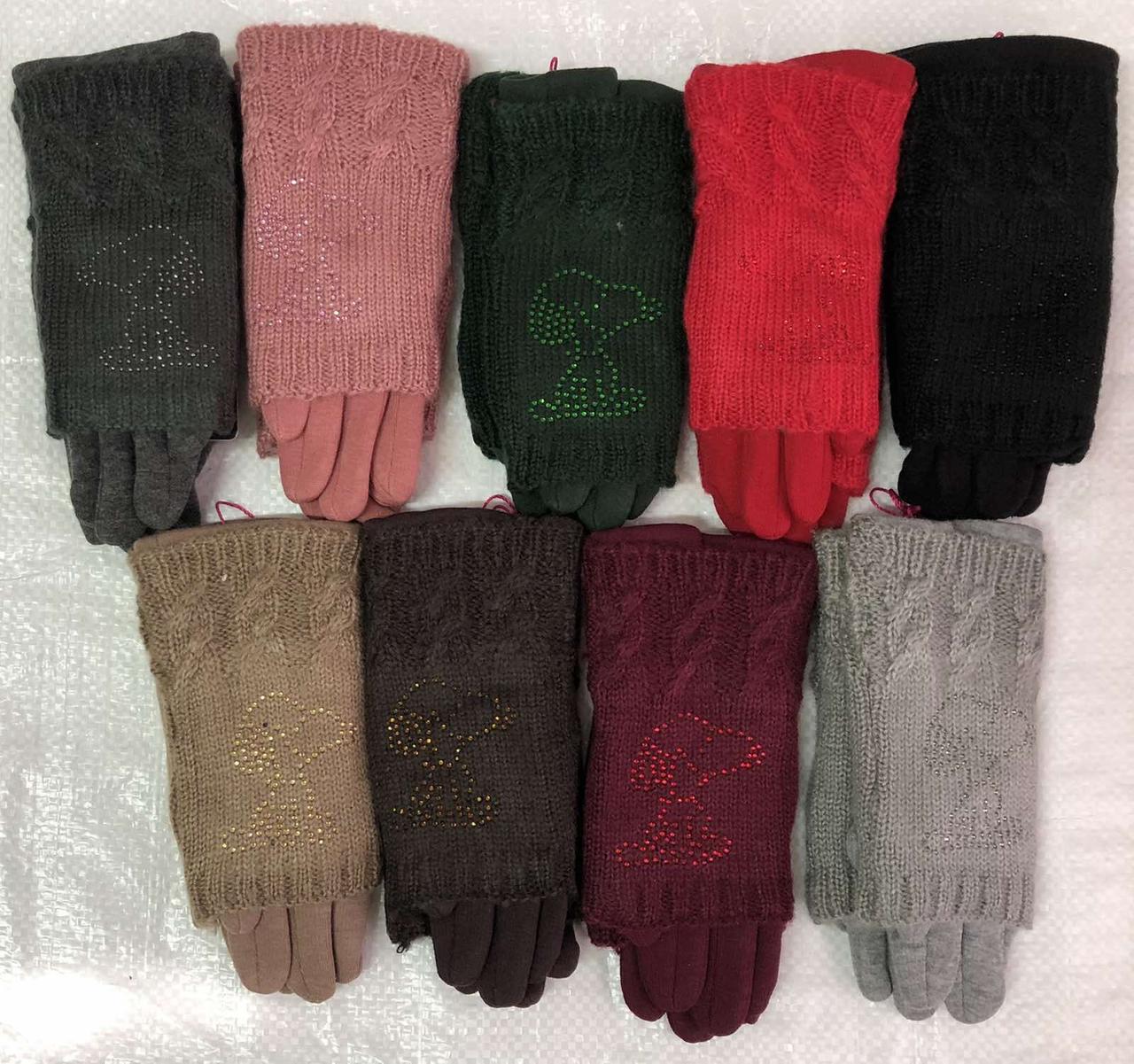 Оптом Дитячі рукавички зі стразами "Снупі" трикотаж Китай