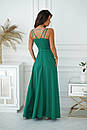 Вечірня зелена атласна сукня максі з розрізом, фото 2