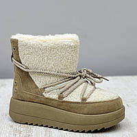 Уггі жіночі зимові на платформі бежеві сноубутси Угги женские зимние на платформе бежевые сноубутсы (Код: 3525)