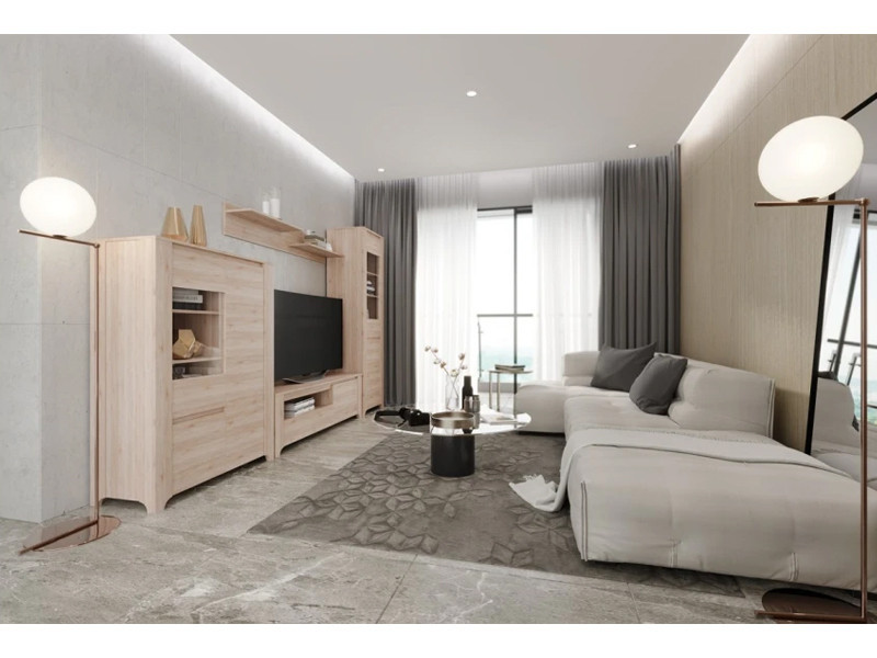 Вітальня (стінка) Бордо з ЛДСП/Скла Дуб сан-ремо світлий Gerbor, фото 1