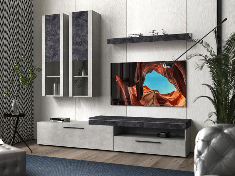 Вітальня (стінка) Лічі з ЛДСП/Скла Бетон стайл / Бетон темний Gerbor, фото 1