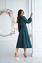 Жіноча зелена сукня міді з вишивкою, фото 2