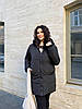 Тепла осіння жіноча подовжена стьобана куртка зі зйомним капюшоном, батал великі розміри, фото 6