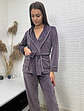 Велюровий домашній комплект з шалевим комірцем ( кімоно та штани) у кольорі капучино, фото 4