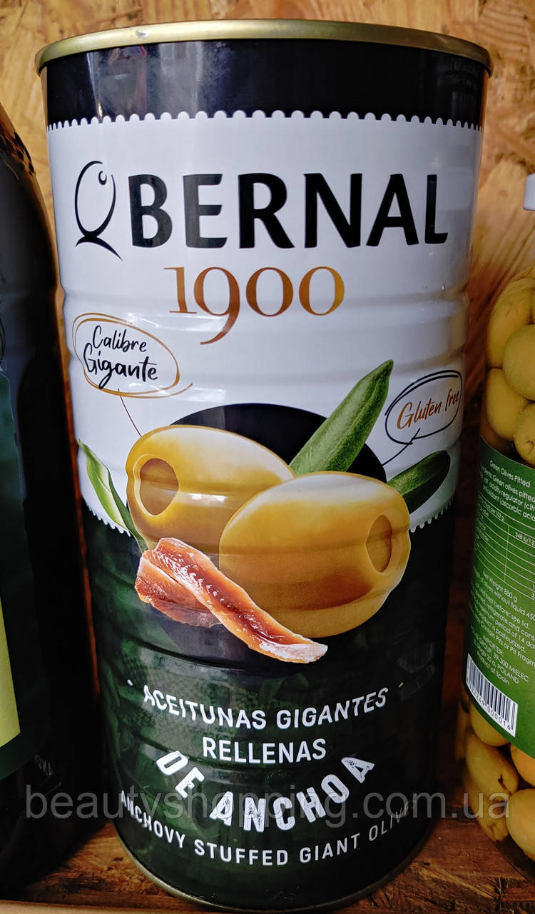 Оливки зелені без кісточки фаршировані анчоусами De Anchoa Bernal 1440/600 г Іспанія