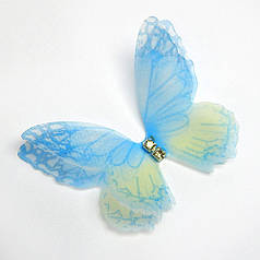 Метелик зі стразиками шифоновий, 4,5х3,5 см, блакитно-жовтий