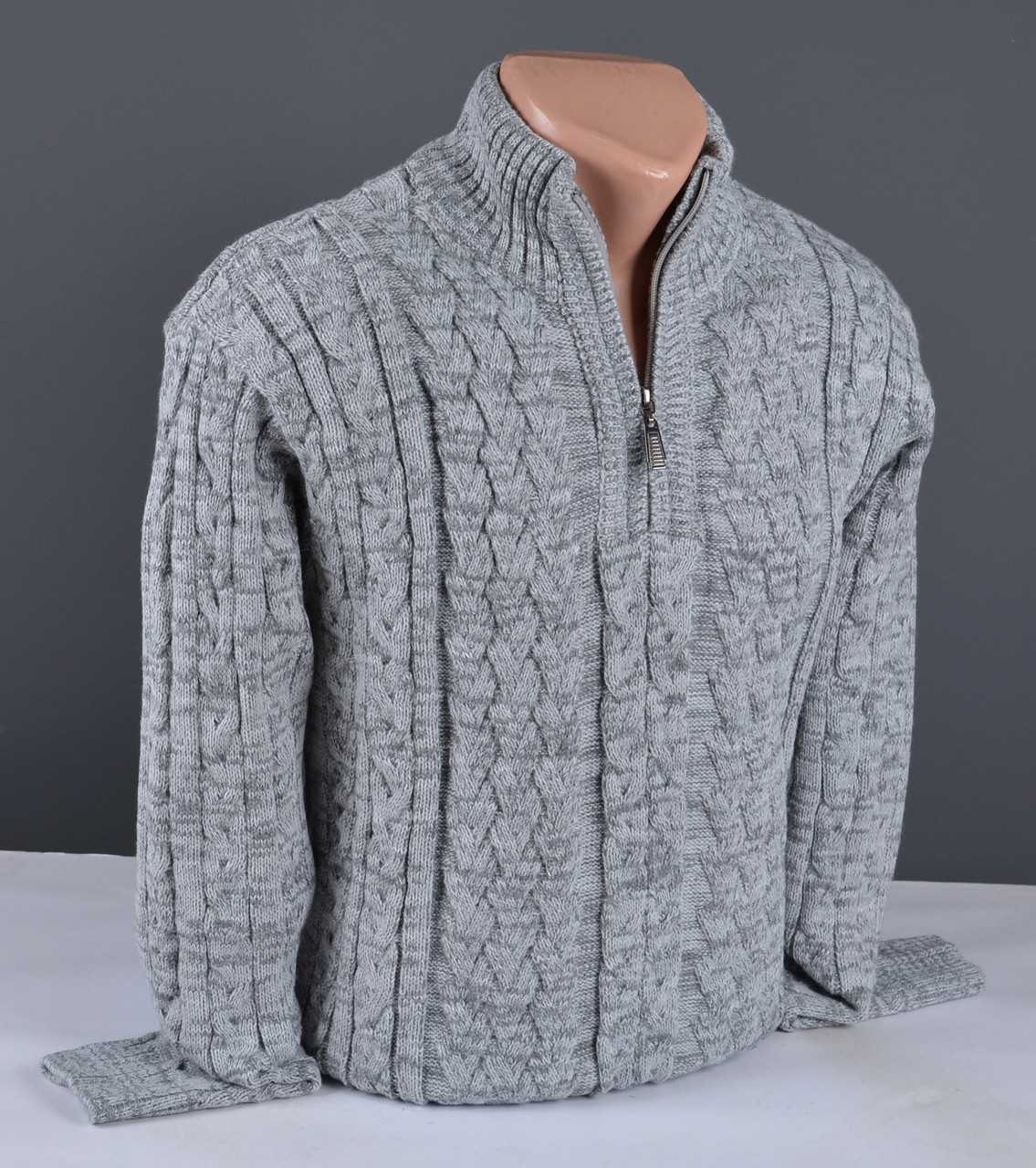 Чоловічий теплий светр із коміром на блискавці сірий Туреччина 7231, фото 1