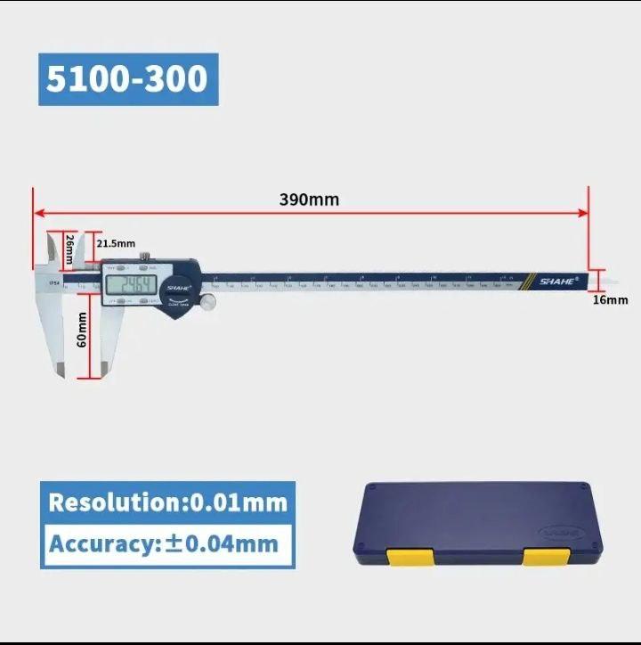 Штангенциркуль Shahe 5100-300 (0-300 мм/±0.04 мм) з глибиноміром і функцією ABS. IP54