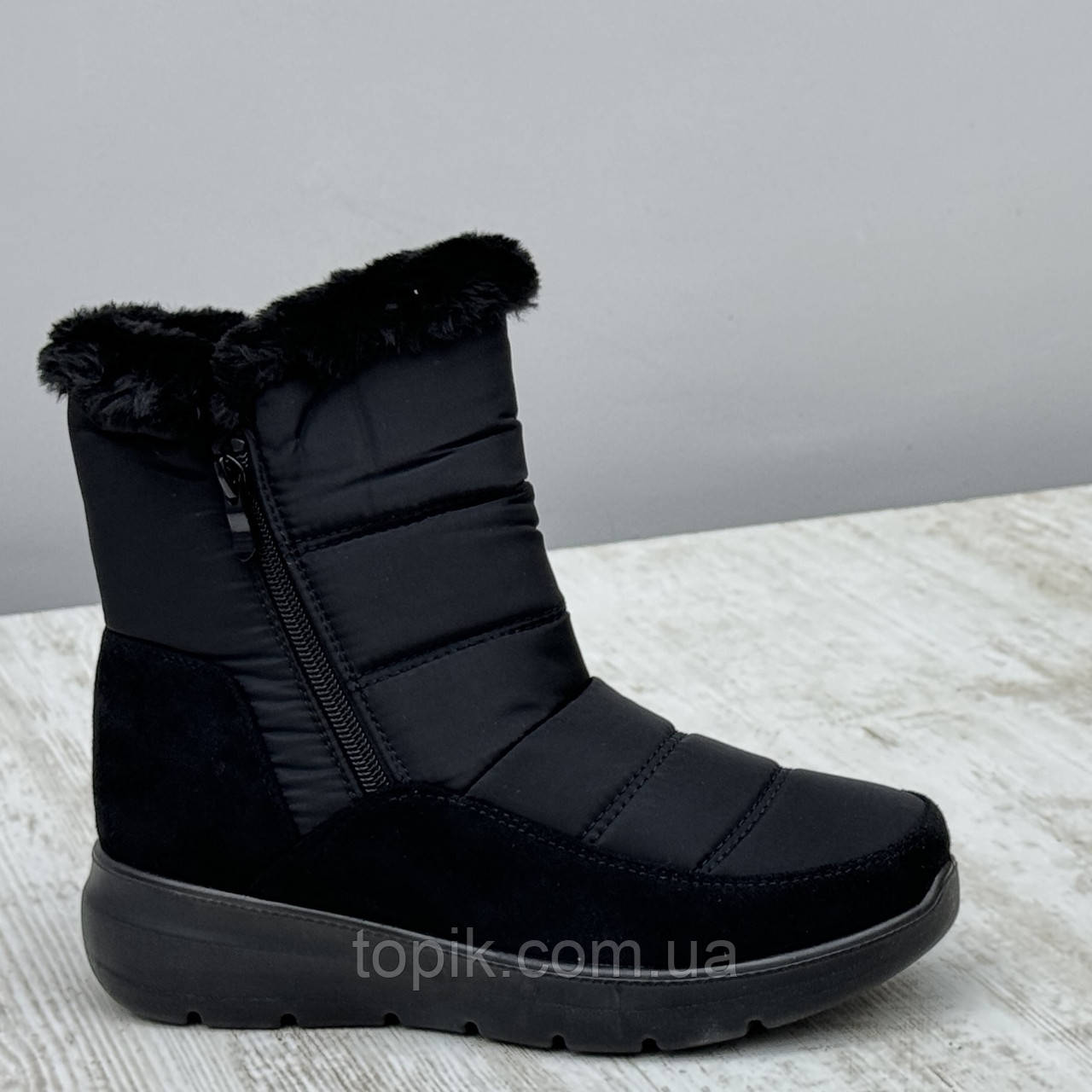 Дутики жіночі зимові чорні на 2 блискавки чоботи Дутики женские зимние черные на 2 молнии сапожки (Код: 3517)