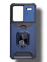 Протиударний чохол із підставкою для Xiaomi Redmi Note 13 Pro+ 5G синій зі шторкою для камери