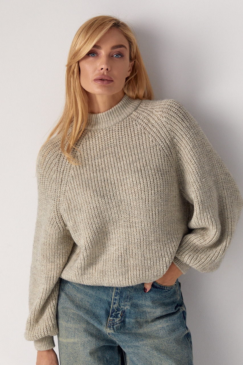 Жіночий в'язаний светр із рукавами регланами, фото 1