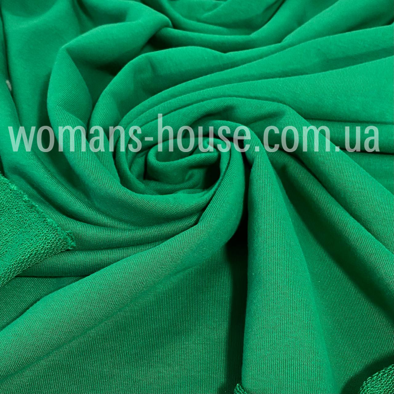 Тканина тринитка без начіса (петля) бавовняна Туреччина 180 см Зелений трава, фото 1