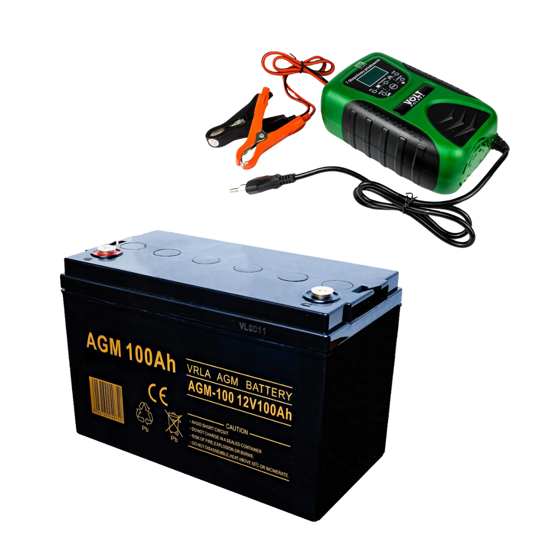 Акумулятор VOLT AGM VRLA 100Ah 12V + подарунок Зарядний пристрій Volt Polska 12V 8A LCD