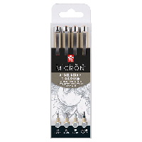 Набір лінерів PIGMA MICRON 4шт, (0.1/0.5/10/лінер-пензель Pigma Brush), Сірий, Світлий, Sakura