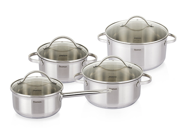 Набір каструль із неіржавкої сталі з кришками із загартованого скла (8 пр./наб.) Fissman Gabriela (SS-5816.8)