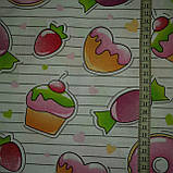 Тканина із солодощами, тістечка, фото 3