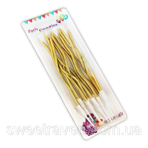 Набір свічок для торта кручених (золото) - 12 шт., фото 1