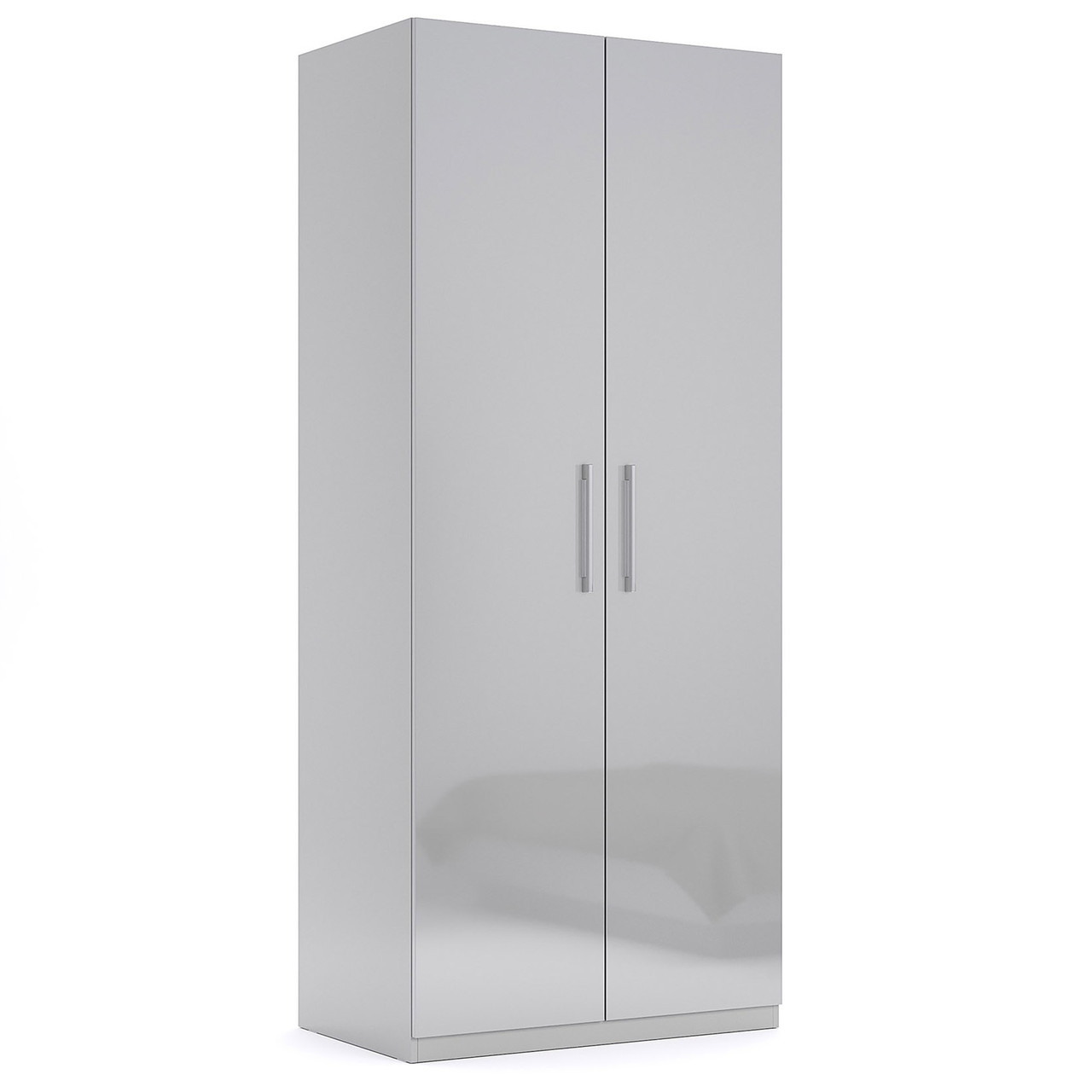 Сучасна розпашна маленька дводверна шафа сіра глянцева 90 см для одягу в спальню ДСП Мегі Миро-Марк