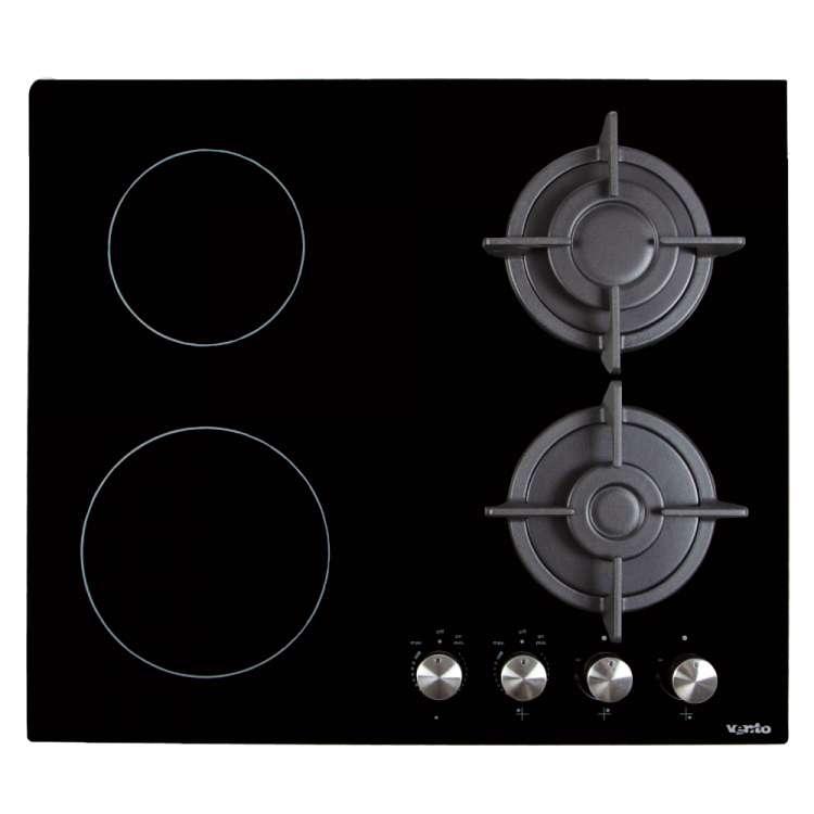 Варильна поверхня HSF622-D3G RCS (BK), вбудовуєма, комбінована, газова + hi-light, комфорки 2/2, колір чорний, фото 1