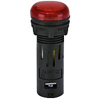 Лампа сигнальна "LED" моноблокова матова Ø 16 мм ETI ECLI-16-240A-R 240V AC червона