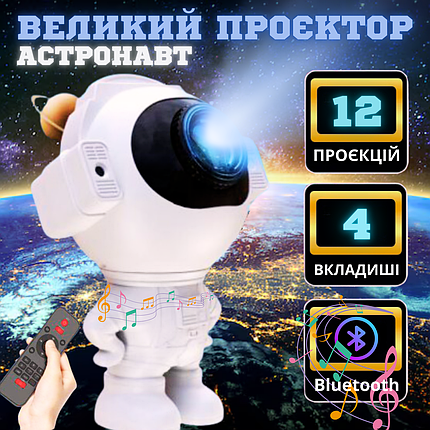 Зоряний 3D проектор космонавт нічник астронавт космічний проектор зоряного неба з Bluetooth колонкою, фото 1