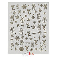 Наклейки для дизайна ногтей Nail Art Sticker SW-T031 Silver-BE Рождество Новый год серебристые
