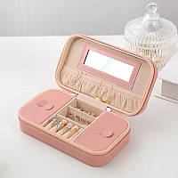 Футляр для кілець, сережок, підвісок з м'якої шкіри на блискавці 18 см х 10 см х 5,5 см Рожевий