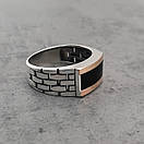 Чоловіча срібна печатка з золотом і чорним каменем. Перстень зі срібла з накладкою золота 375. 20 розмір, фото 8