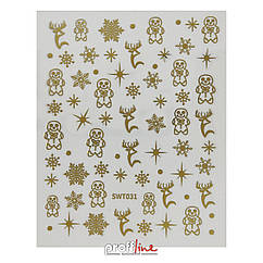 Наклейки для дизайну нігтів Nail Art Sticker SW-T031 Gold-BE Різдво Новий рік золотисті