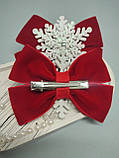 Сніжинки на заколках та резинках Сніжинка Новорічні бантики Новогодние заколочки або резиночки Бантик Снежинка, фото 5