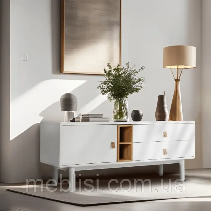 Біла ТВ тумба 140 з шуфлядами ARTI (MEBEL ELITE) ME.ARTI/B/RTV