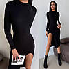 Чорне плаття міді з розрізом і довгим рукавом ангора, фото 8