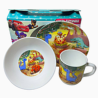 Набір дитячого посуду Динозаври 3 предмети склокераміка від 2х років