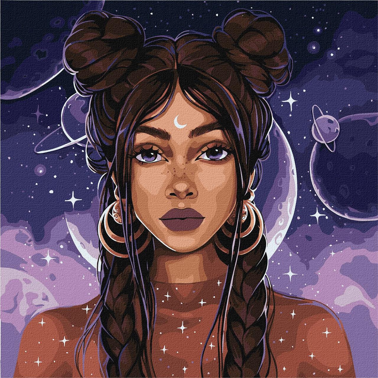 Картина за номерами Люди. Дівчина у космосі 40*40 см Ідейка KHO 8412, фото 1