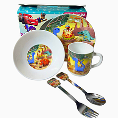 Набір дитячого посуду Динозаври 5 предметів склокераміка.