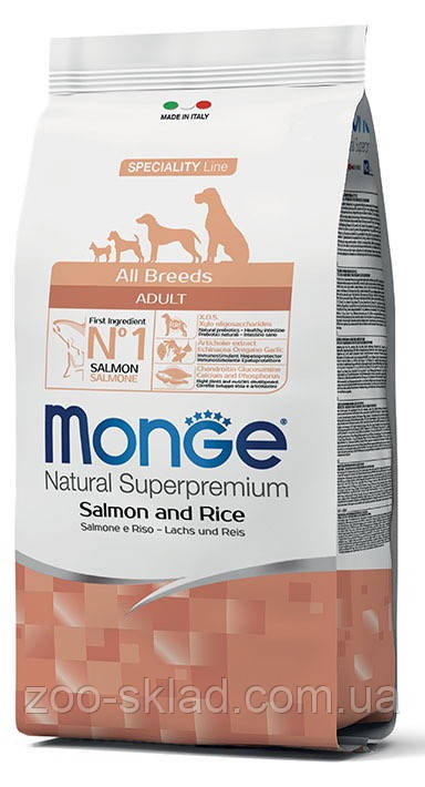 Monge DOG All breeds Adult Salmon & Rice для собак усіх порід лосось з рисом і картоплею 15кг