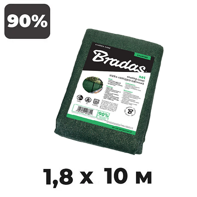 Затіняюча сітка 90%, розмір - 1,8х10 м, щільність 135 г/м², зелена, пакет, тіньова сітка від сонця (Польща)