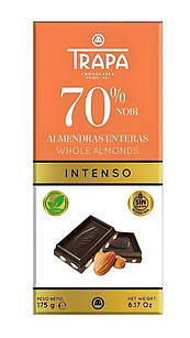 Шоколад чорний з мигдалем Trapa Intenso 70% Noir Almendras з цукром без глютену 175 г Іспанія (опт 3 шт)