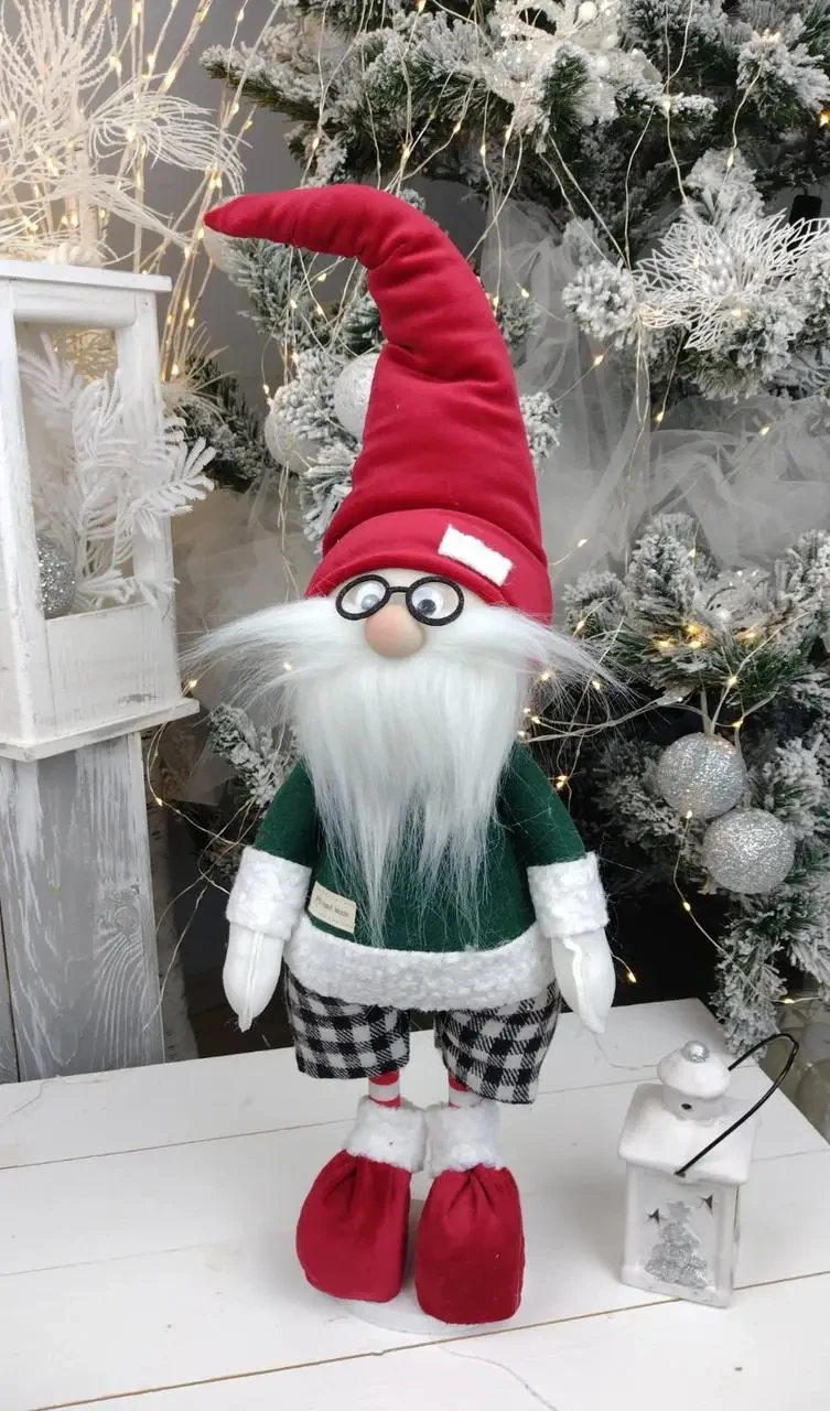 Іграшка декор гном скандинавський 65 см в окулярах ельф санта різдвяний зелений, фото 1