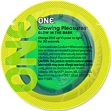 Презерватив ONE Glowing Pleasures, 1 шт, світиться в темряві, зі змазкою